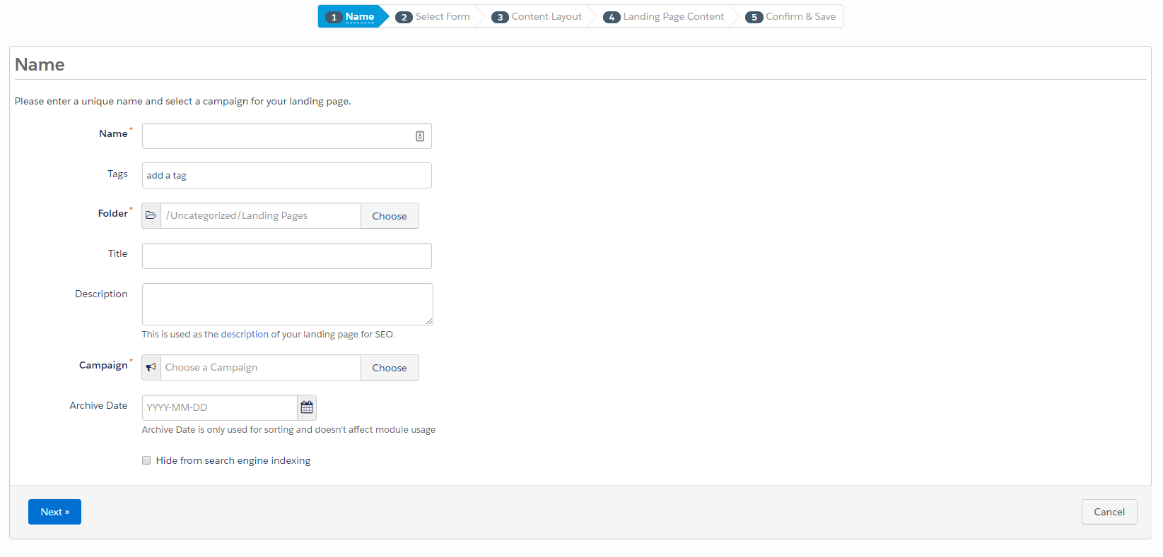 Creating a New Landing Page in Pardot